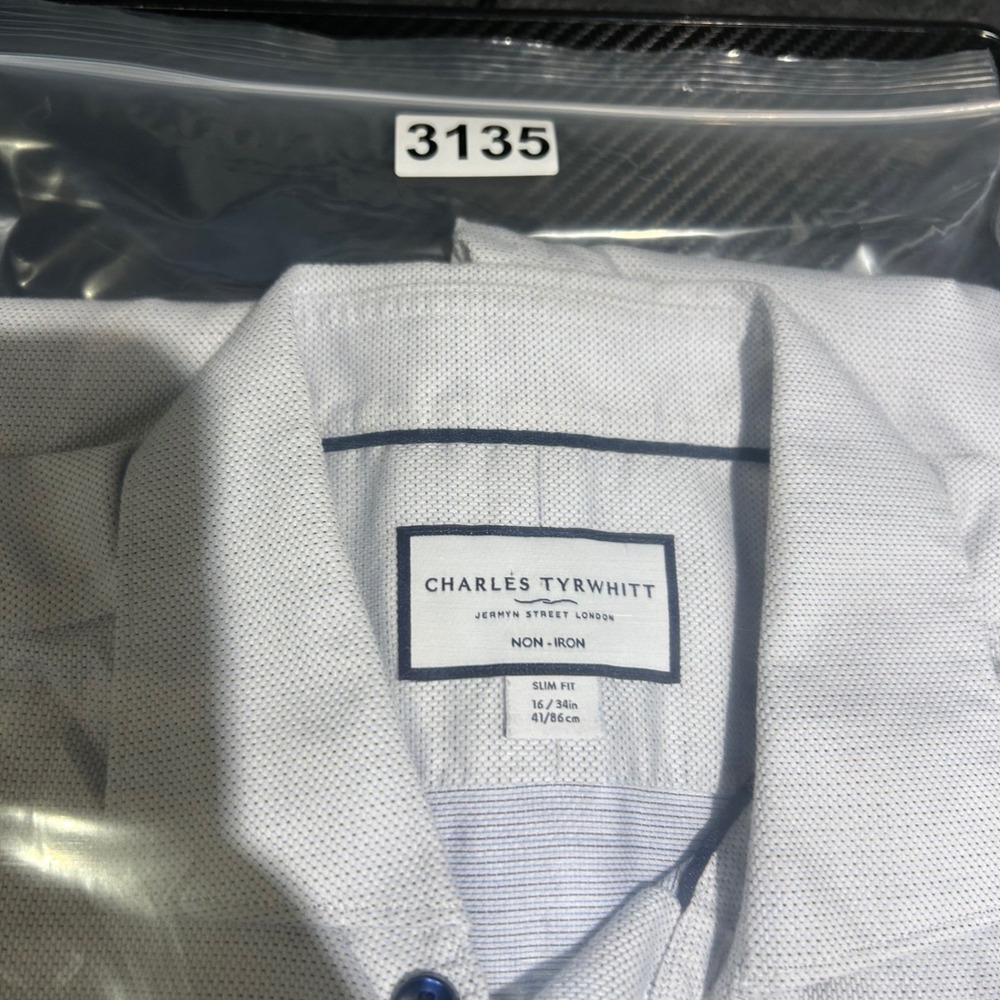 Charles Tyrwhitt Dress Shirt Mens 16/34 Blue Non-Iron Slim Fit Micro Diamond - Picture 12 of 12